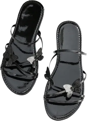 GORGLITTER Women's Beach Summer Gold Sandals Strappy Flat Cute Sandals Wedding Flats Sandals