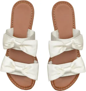 GORGLITTER Women's Bow Flat Sandals Dressy Double Strap Cute Vacation Slide Shoes