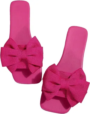 GORGLITTER Women's Bow Sandals Square Open Toe Slip on Dressy Summer Sandals Hot Pink a 7