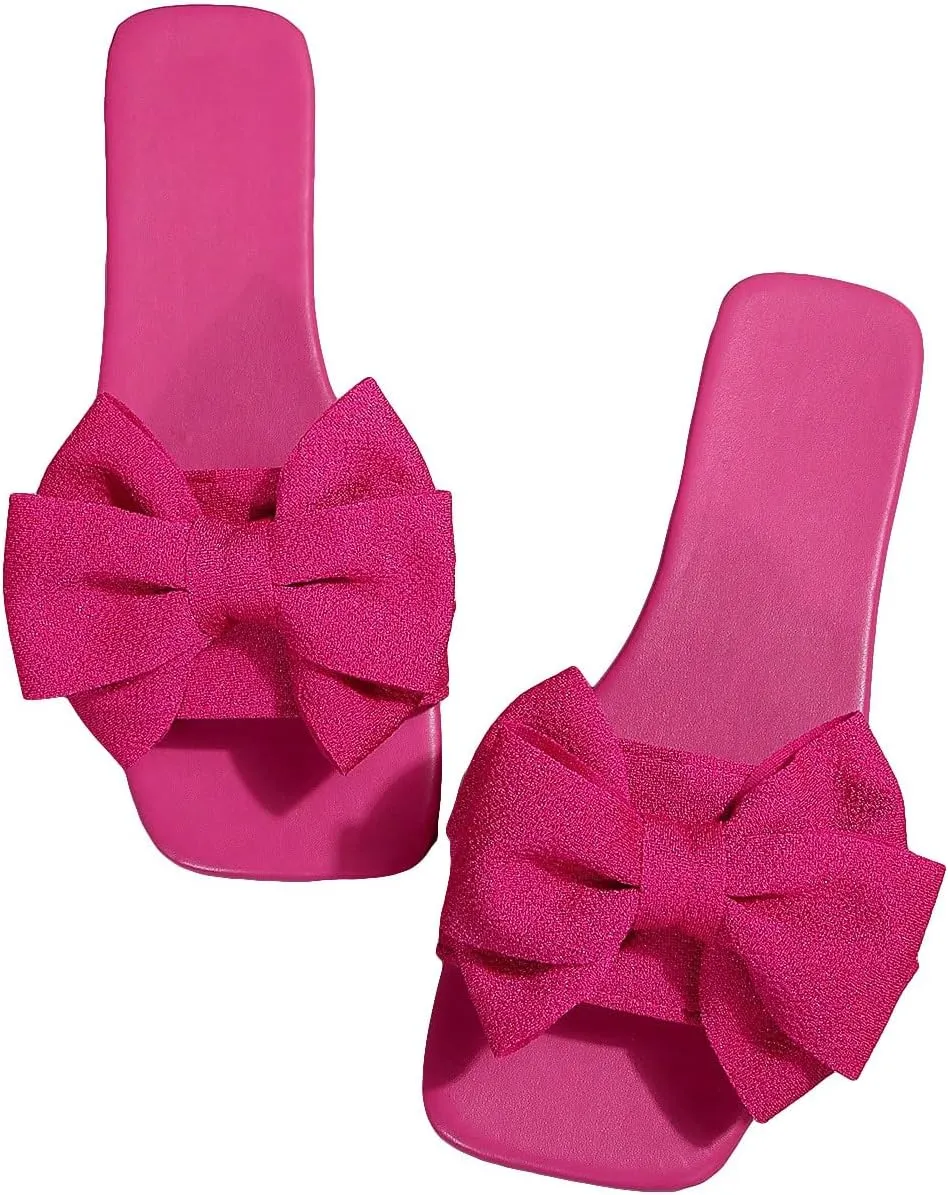 GORGLITTER Women's Bow Sandals Square Open Toe Slip on Dressy Summer Sandals Hot Pink a 9.5