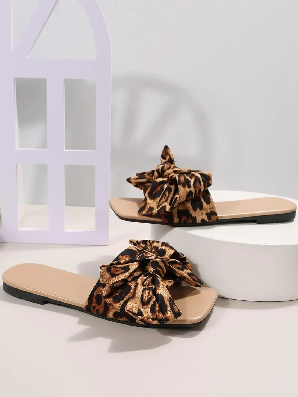 GORGLITTER Women's Bow Sandals Square Open Toe Slip on Dressy Summer Sandals