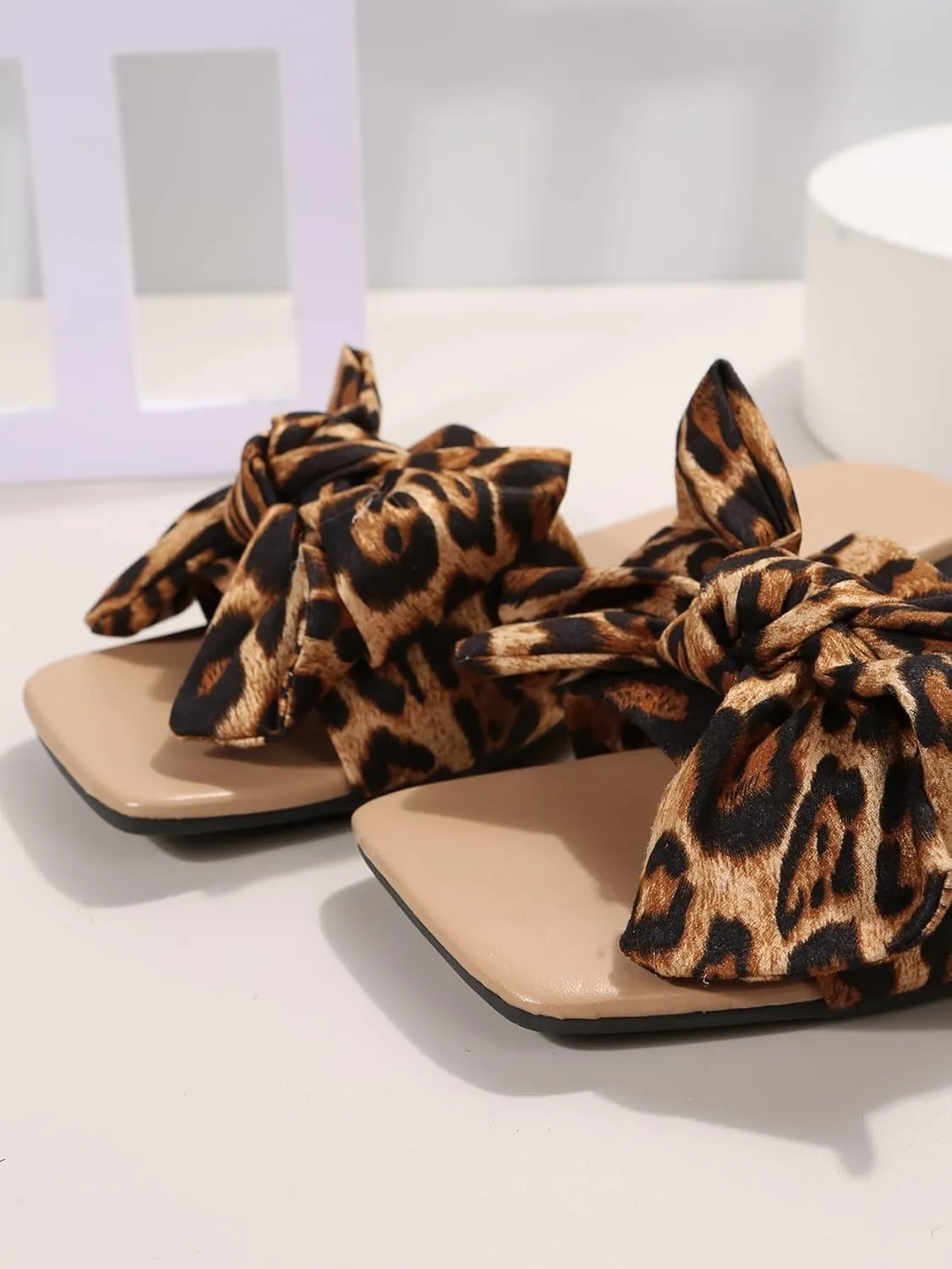 GORGLITTER Women's Bow Sandals Square Open Toe Slip on Dressy Summer Sandals