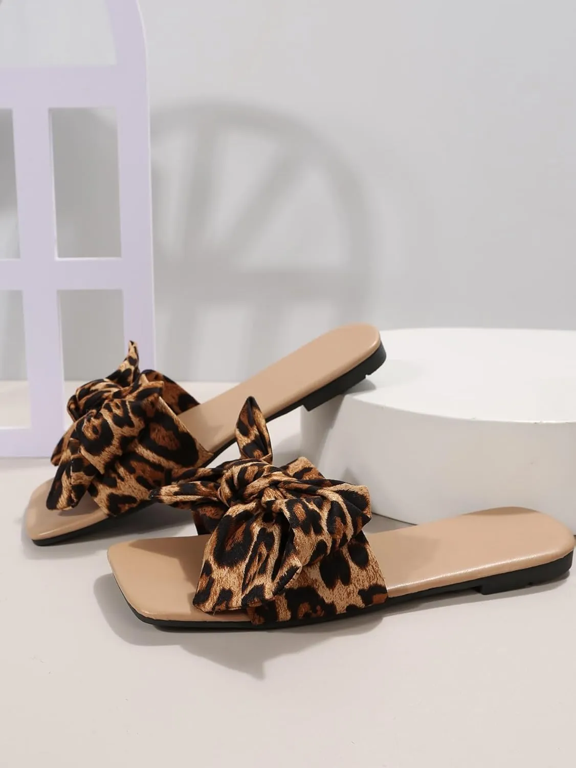 GORGLITTER Women's Bow Sandals Square Open Toe Slip on Dressy Summer Sandals