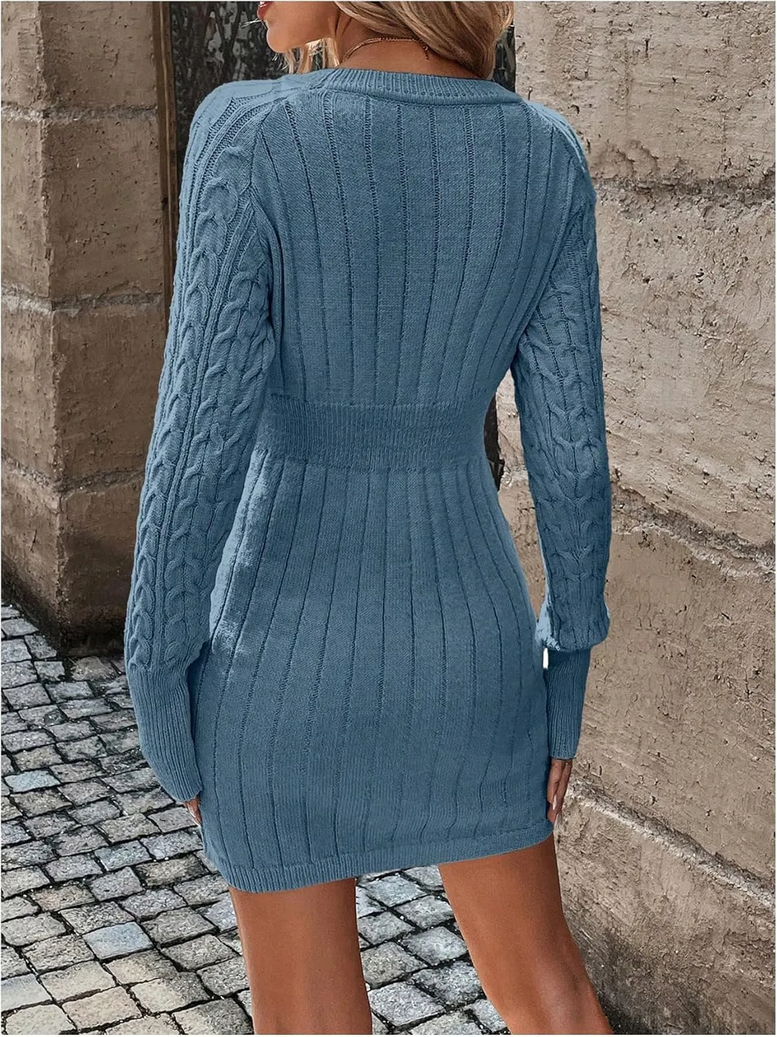 GORGLITTER Women's Cable Knit Sweater Dress Long Sleeve Knit Winter Dresses Crewneck Mini Pencil Dresses