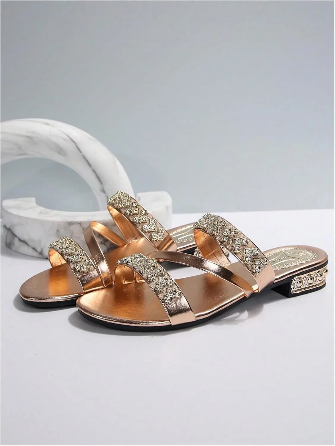 GORGLITTER Women's Gold Strappy Wedge Sandals 2025 Dressy Summer Sparkly Shoes