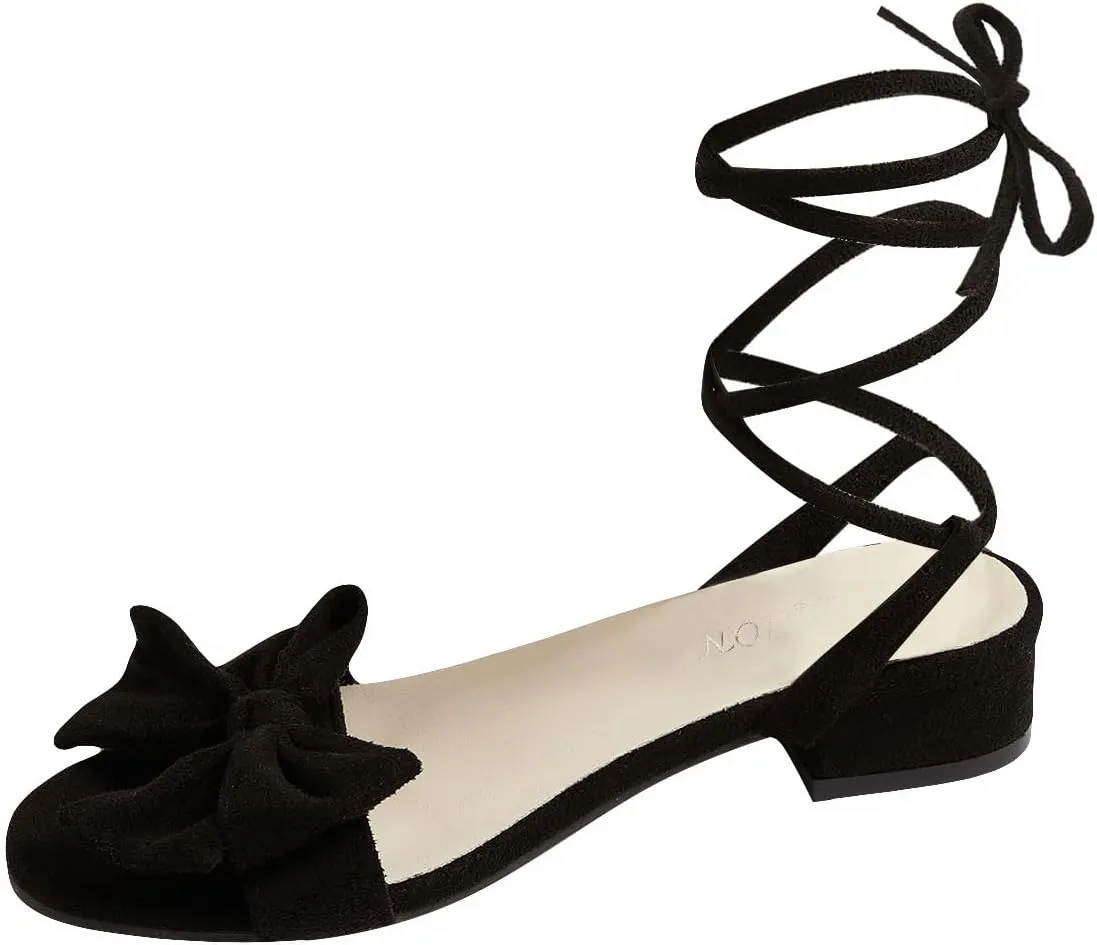 GORGLITTER Women's Lace Up Bow sandals Causal Criss Cross Strappy Flat Sandals Comfortable Open Toe Sandals