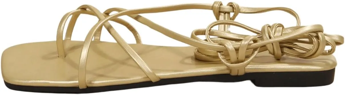 GORGLITTER Women's Summer Strappy Beach Sandals For Women 2025 Leather Lace Up Shoes