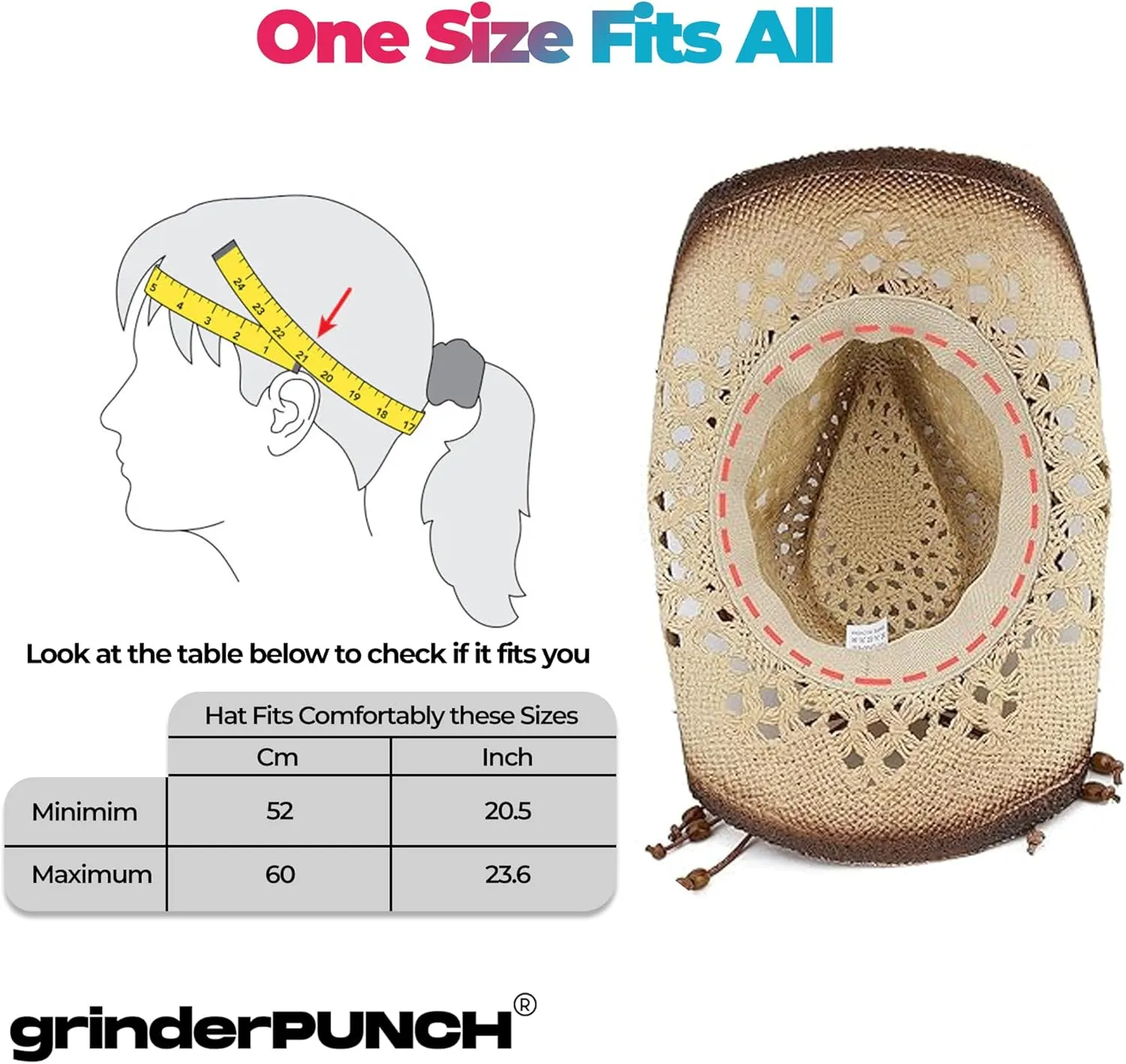 grinderPUNCH Western Outback Cowboy Hat Men's Women's Style Classic Straw Western Cowgirl Hat