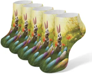 Happy Easter Day Casual Socks Soft Moisture-Wicking Socks Low Cut Invisible Liner Ankle Sock (5 Pairs)