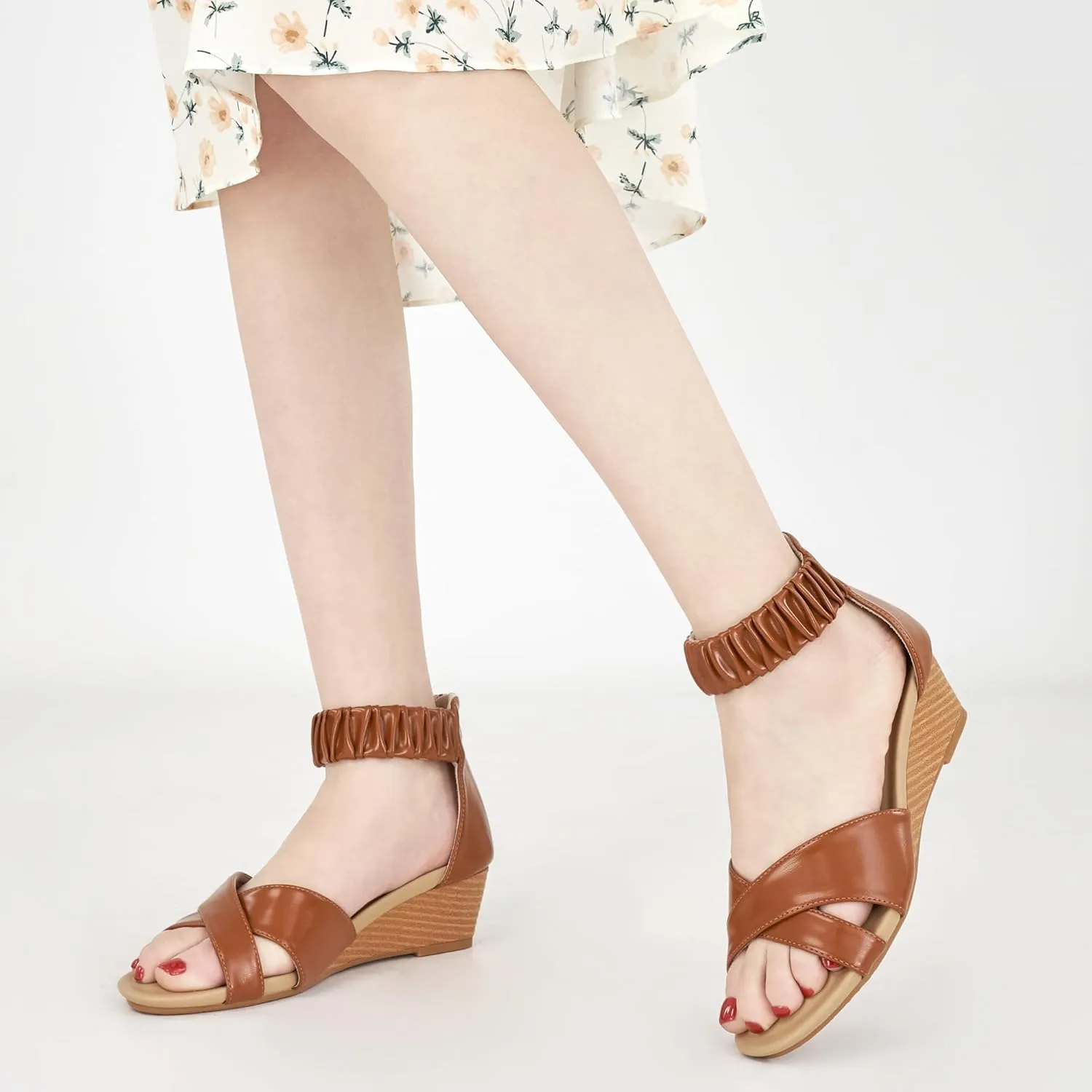 HARENCE Womens Sandals Wedge Shoes: Comfortable Dressy Platform Sandal with Zipper Summer Gladiator Open Toe Low Heel Wedges