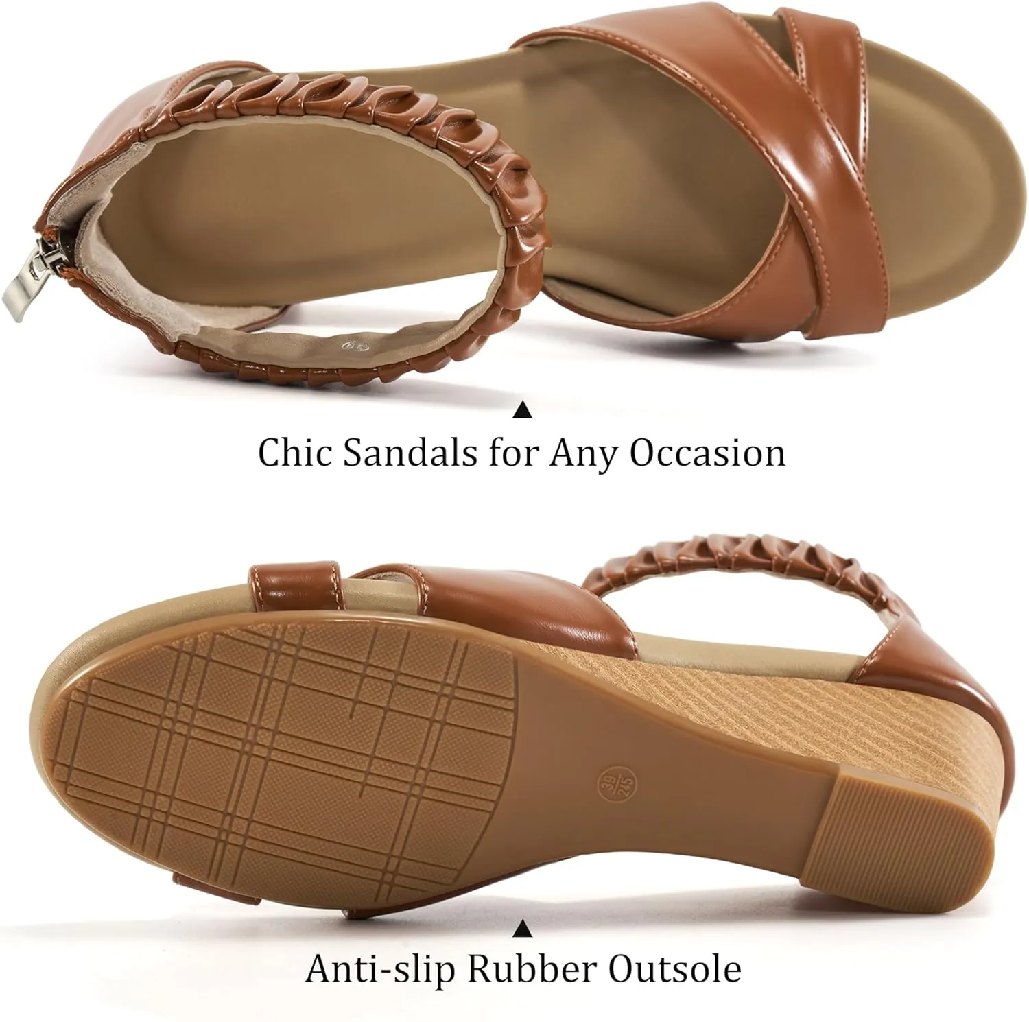 HARENCE Womens Sandals Wedge Shoes: Comfortable Dressy Platform Sandal with Zipper Summer Gladiator Open Toe Low Heel Wedges