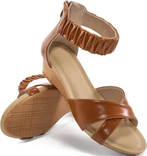 HARENCE Womens Sandals Wedge Shoes: Comfortable Dressy Platform Sandal with Zipper Summer Gladiator Open Toe Low Heel Wedges
