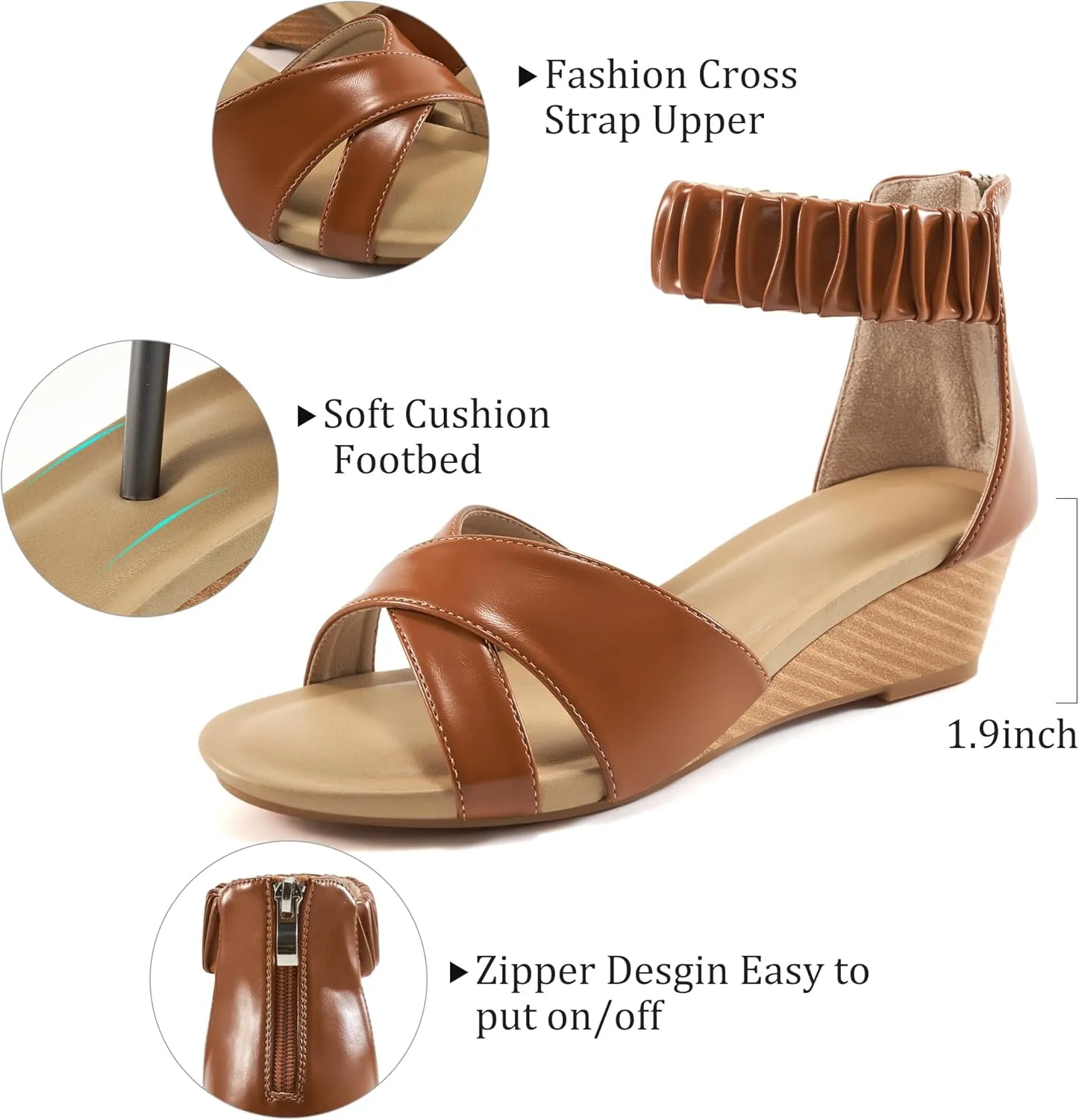 HARENCE Womens Sandals Wedge Shoes: Comfortable Dressy Platform Sandal with Zipper Summer Gladiator Open Toe Low Heel Wedges