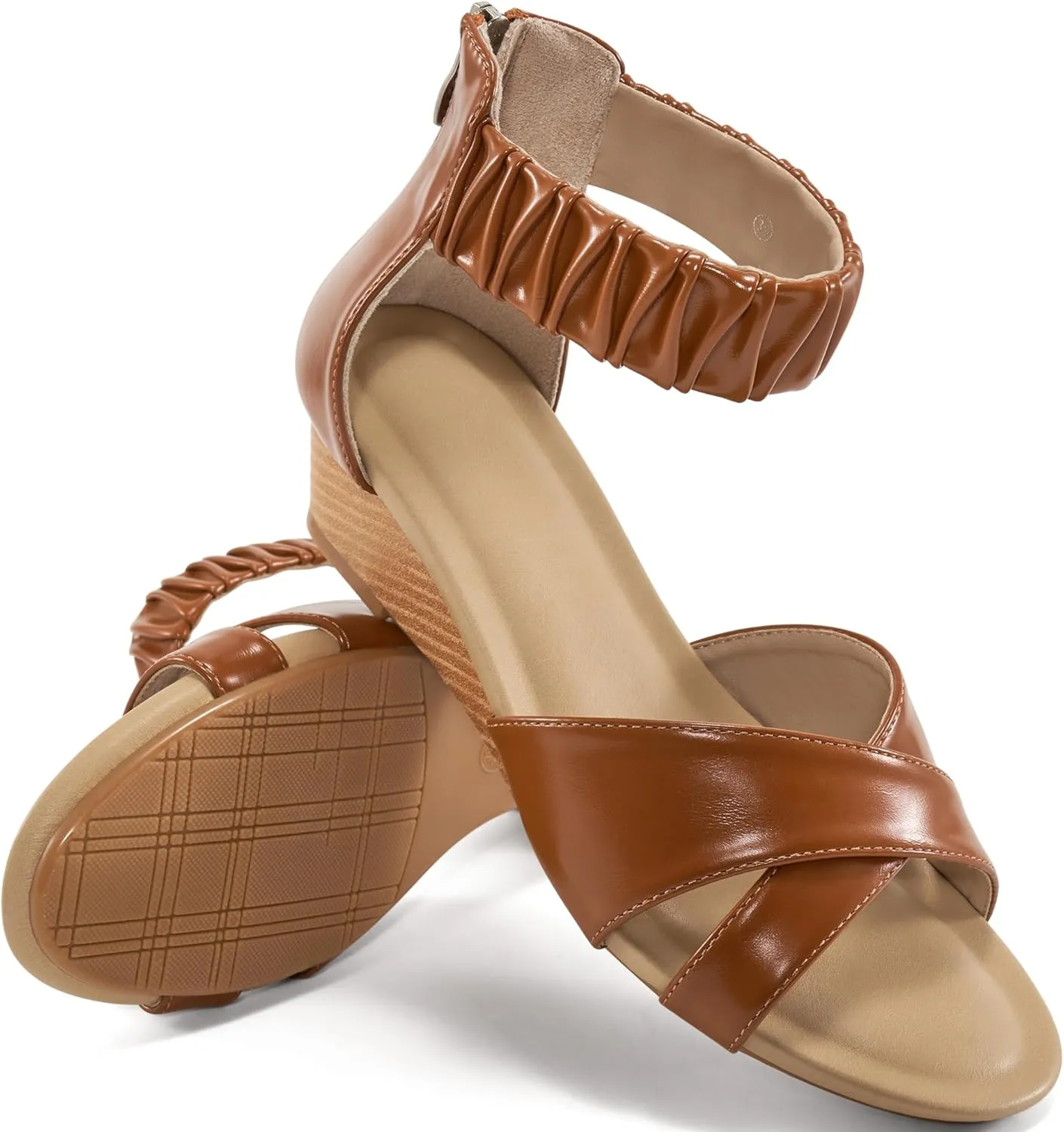 HARENCE Womens Sandals Wedge Shoes: Comfortable Dressy Platform Sandal with Zipper Summer Gladiator Open Toe Low Heel Wedges