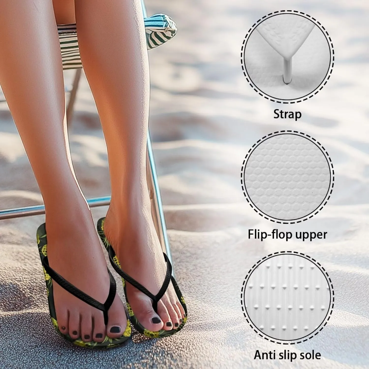 Hawaii Fruit Flip Flops Yoga Sandals for Women Memory Foam Footbed Summer Slippers Non Slip Beach Rubber Shower Shoes Outdoor Indoor Slipper Shoe