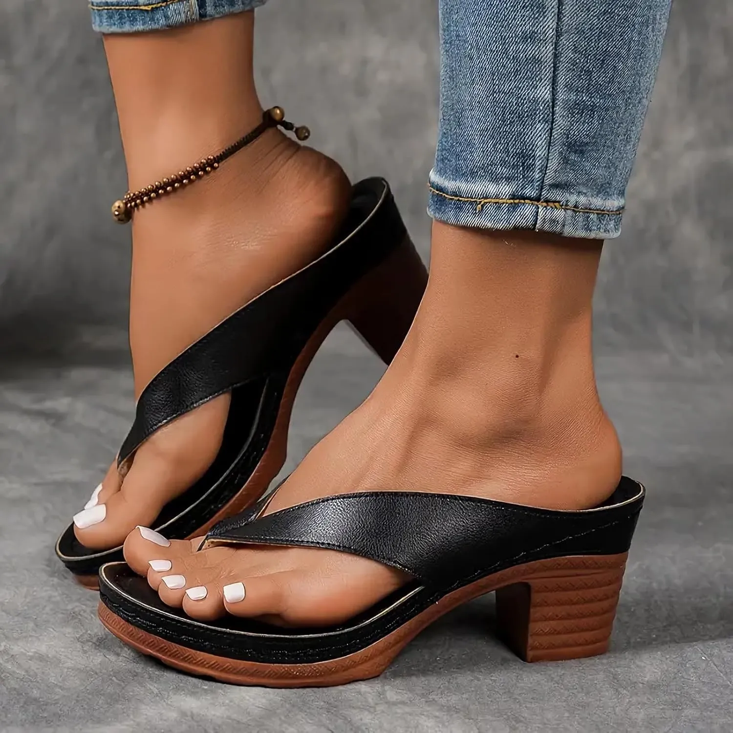 Heels for Women Flip Flops Block Low Heel Thong Sandals Summer Dressy Orthopedic Sandal Arch Support Slip On 2025 Comfortable Slip-On Open Toe Heeled Bridal Party Wedding Shoes Casual Wedge Mules