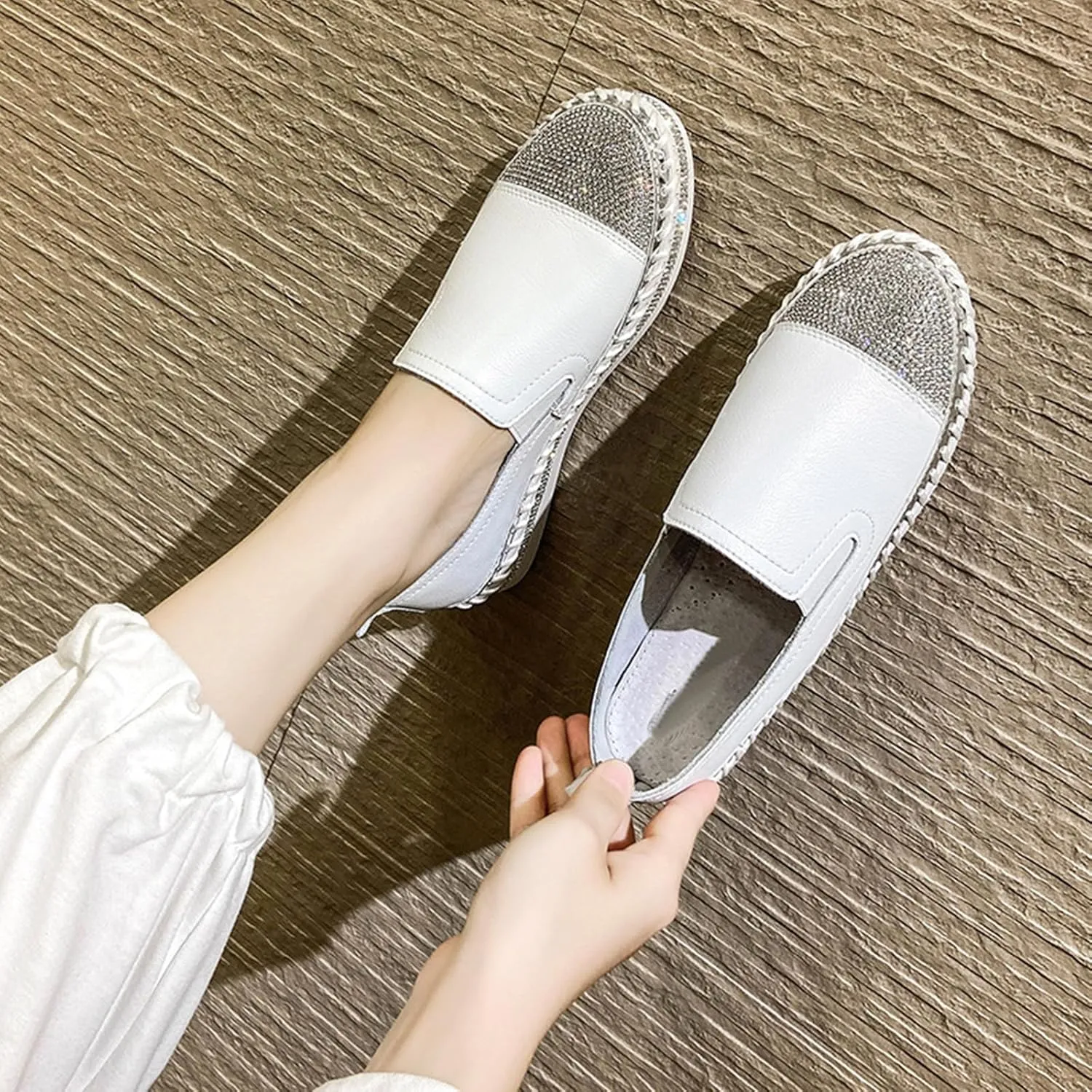HINDOLA Women's Sparkly Fashion Sneakers Shiny Rhinestone Slip on Flatform Loafers Low Top Bling Casual Walking Shoes
