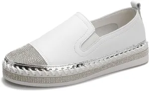 HINDOLA Women's Sparkly Fashion Sneakers Shiny Rhinestone Slip on Flatform Loafers Low Top Bling Casual Walking Shoes