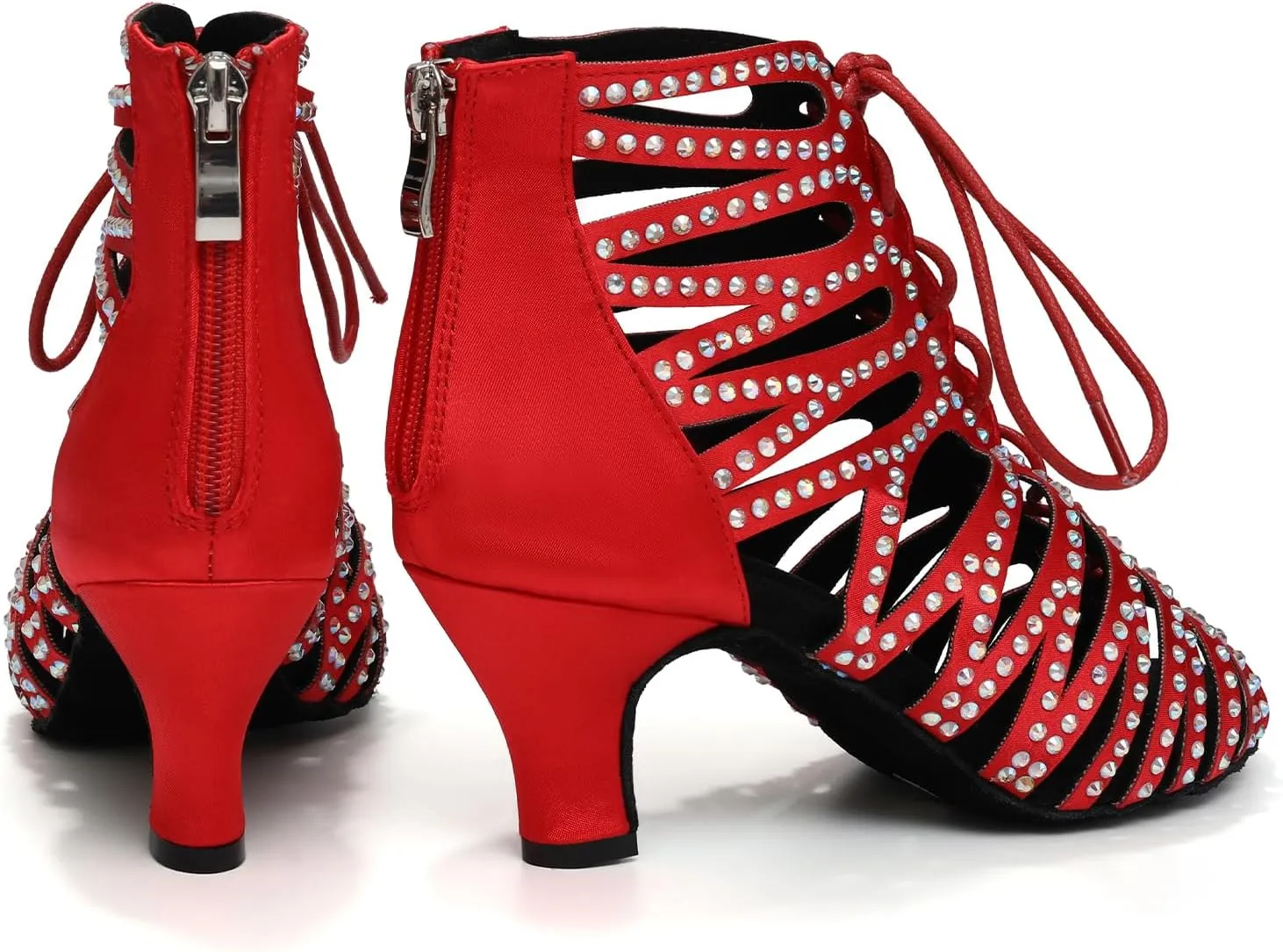 HIPPOSEUS Women's Rhinestone Latin Dance Boots Lace up Ballroom Salsa Dance Heels Ankle Dancing Booties