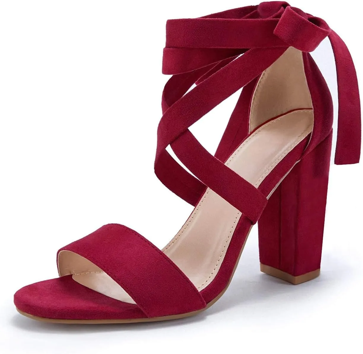 Huiyuzhi Womens Strappy Heels Lace up High Heeled Sandals Chunky Block Ankle Tie Pumps Dress Party Shoes