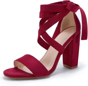 Huiyuzhi Womens Strappy Heels Lace up High Heeled Sandals Chunky Block Ankle Tie Pumps Dress Party Shoes