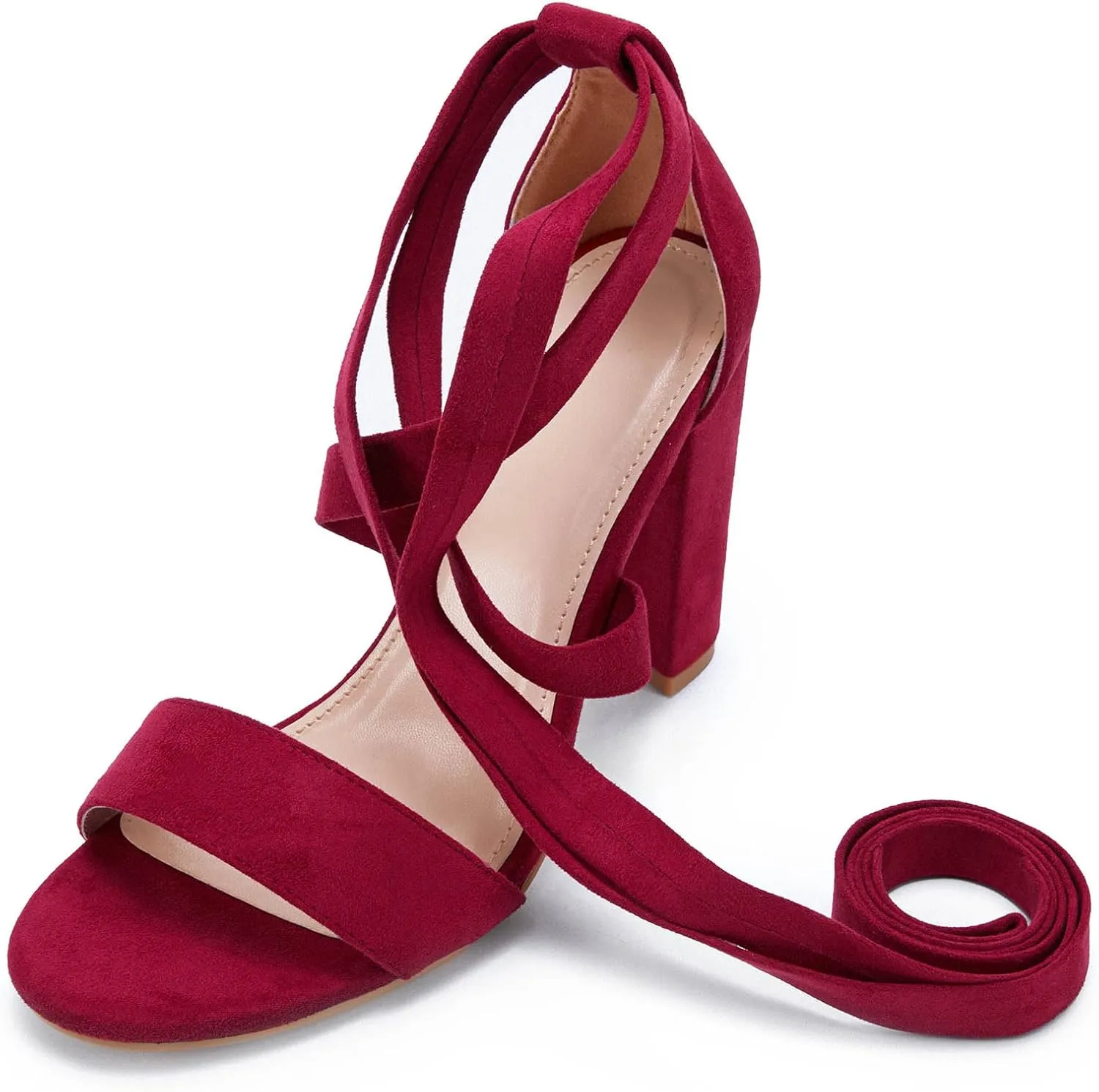 Huiyuzhi Womens Strappy Heels Lace up High Heeled Sandals Chunky Block Ankle Tie Pumps Dress Party Shoes