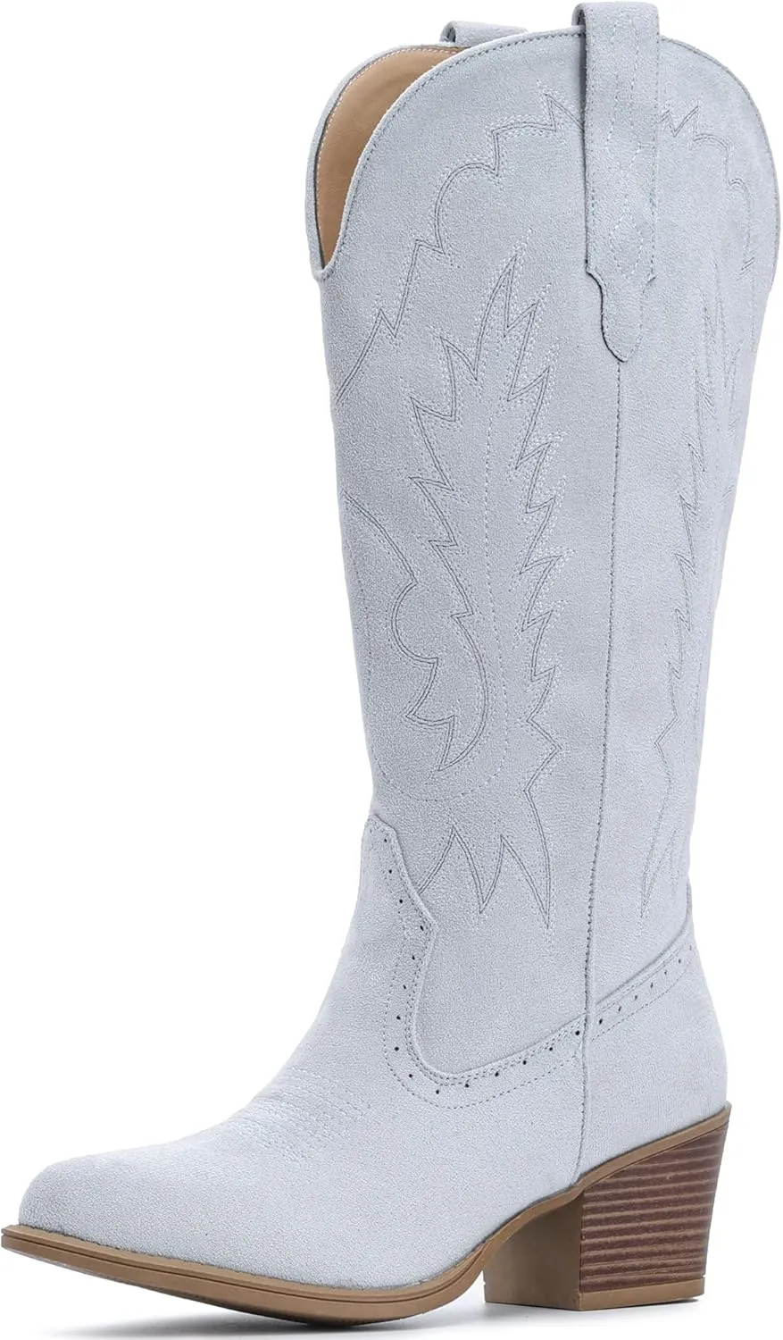 IUV Suede Cowboy Boots for women- Western Pointed Toe, Mid Calf Pull-On Boots