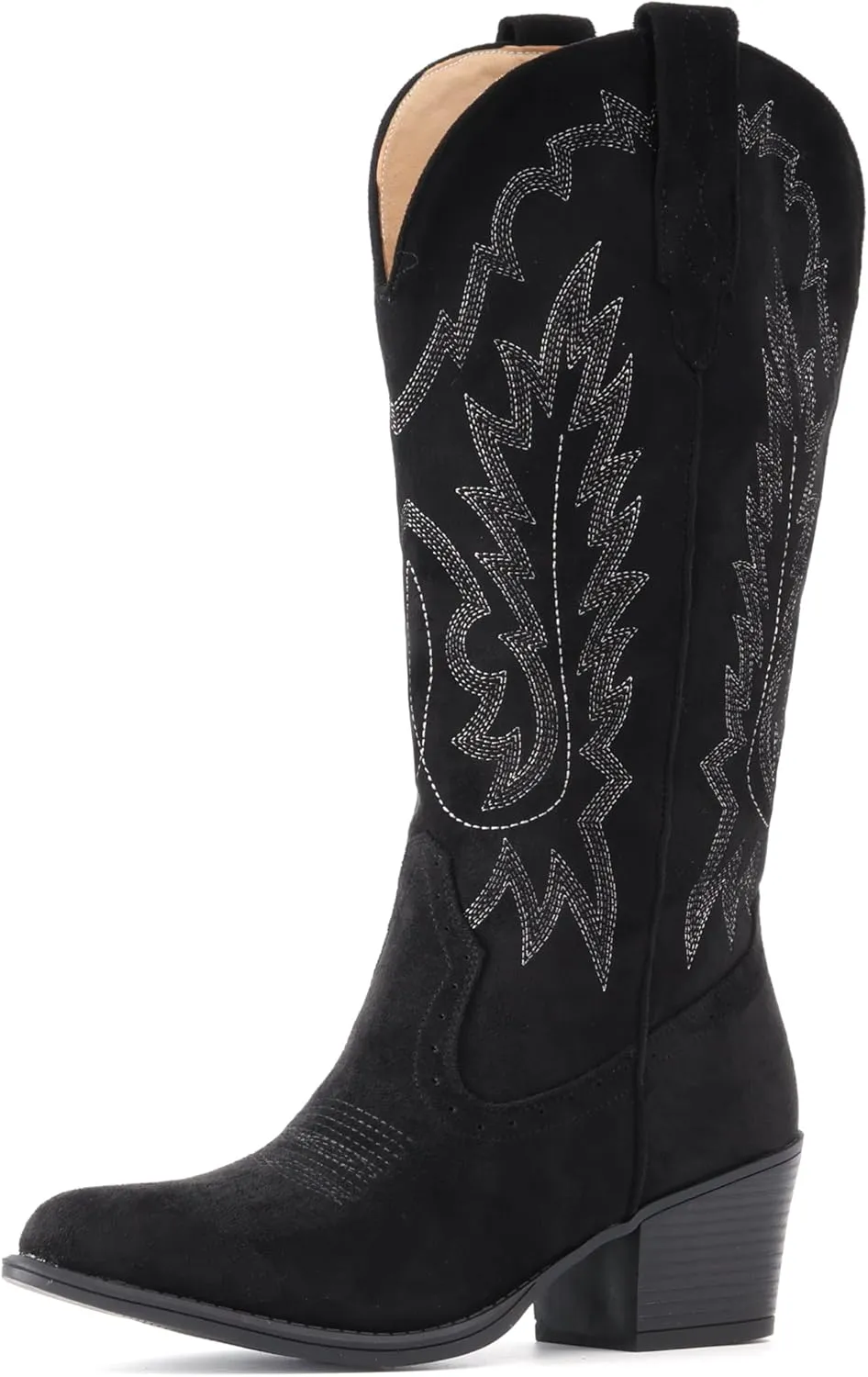 IUV Suede Cowboy Boots for women- Western Pointed Toe, Mid Calf Pull-On Boots