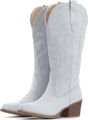 IUV Suede Cowboy Boots for women- Western Pointed Toe, Mid Calf Pull-On Boots