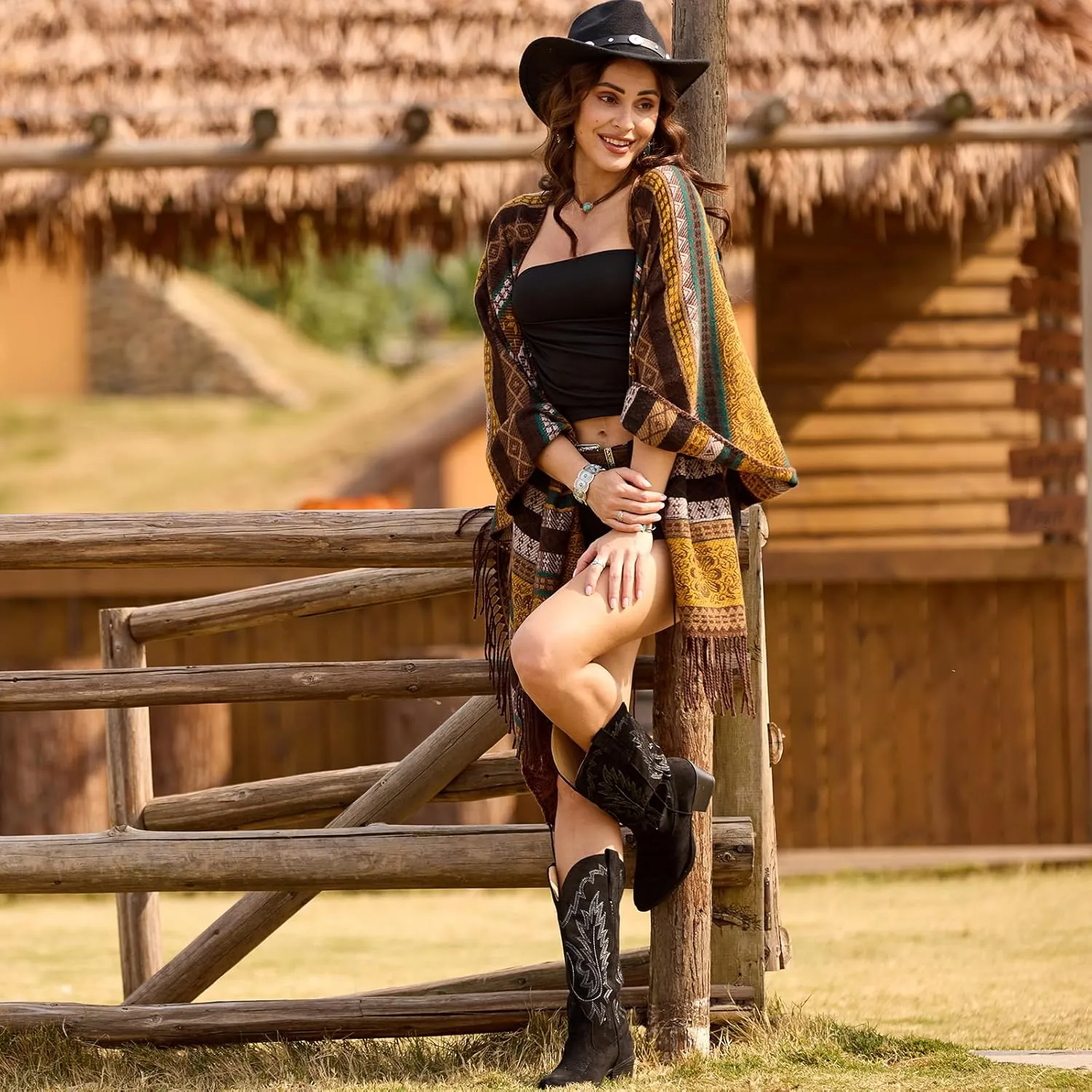 IUV Suede Cowboy Boots for women- Western Pointed Toe, Mid Calf Pull-On Boots