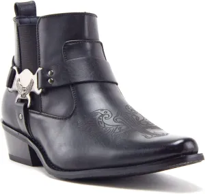 Jazame Cowboy Boots for Men Western Style Ankle High Motorcycle Riding Pointy Toe Moto Dress Boots men's western boots Buckle Design Botas