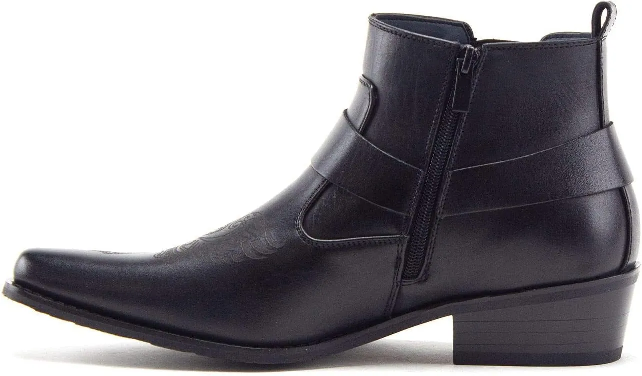 Jazame Cowboy Boots for Men Western Style Ankle High Motorcycle Riding Pointy Toe Moto Dress Boots men's western boots Buckle Design Botas