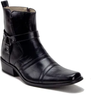 Jazame Cowboy Boots for Men Western Style Ankle High Motorcycle Riding Pointy Toe Moto Dress Boots men's western boots Buckle Design