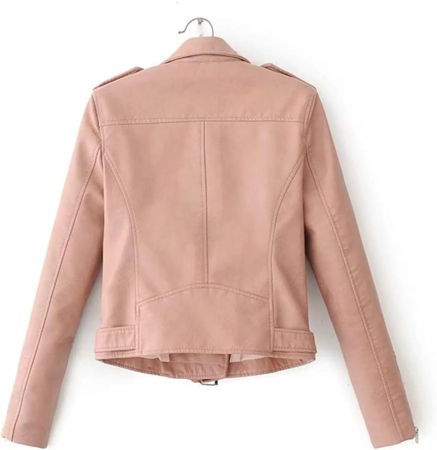 JEKE-DG Women's Washed Cropped Faux Leather Coat Slim Fit Lapel Fashion Coat Jacket Open Front Motorcycle Fall Coats