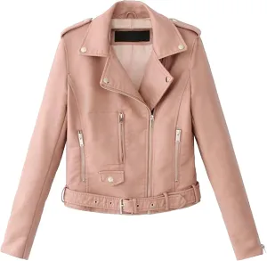 JEKE-DG Women's Washed Cropped Faux Leather Coat Slim Fit Lapel Fashion Coat Jacket Open Front Motorcycle Fall Coats