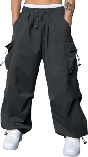 JMIERR Men's Baggy Cargo Pants Trendy Casual Parachute Pant Loose Fit Harem Joggers with Pockets for Streetwear