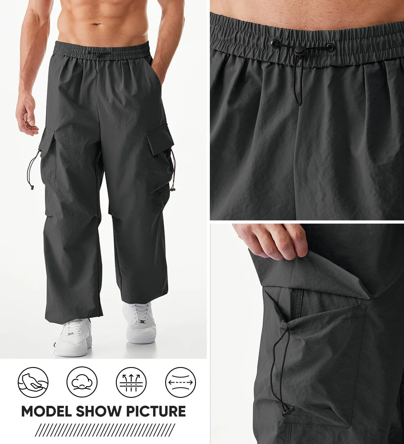 JMIERR Men's Baggy Cargo Pants Trendy Casual Parachute Pant Loose Fit Harem Joggers with Pockets for Streetwear