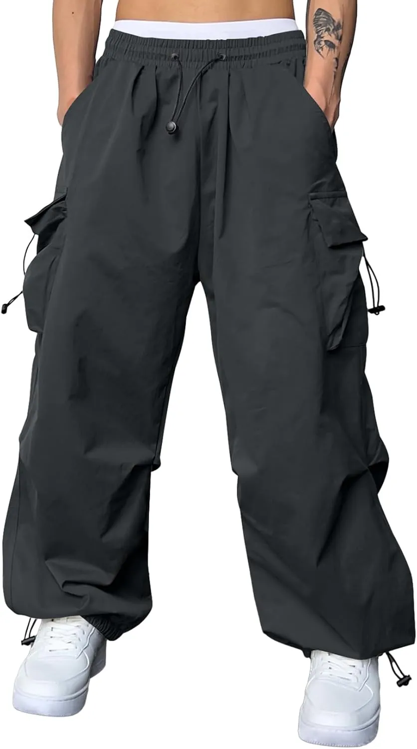 JMIERR Men's Baggy Cargo Pants Trendy Casual Parachute Pant Loose Fit Harem Joggers with Pockets for Streetwear