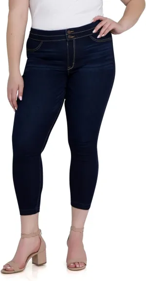 Jordache Women's Plus Double Stack Ankle Jean Jeggings, Plus Fit (Dark Enzyme Wash)