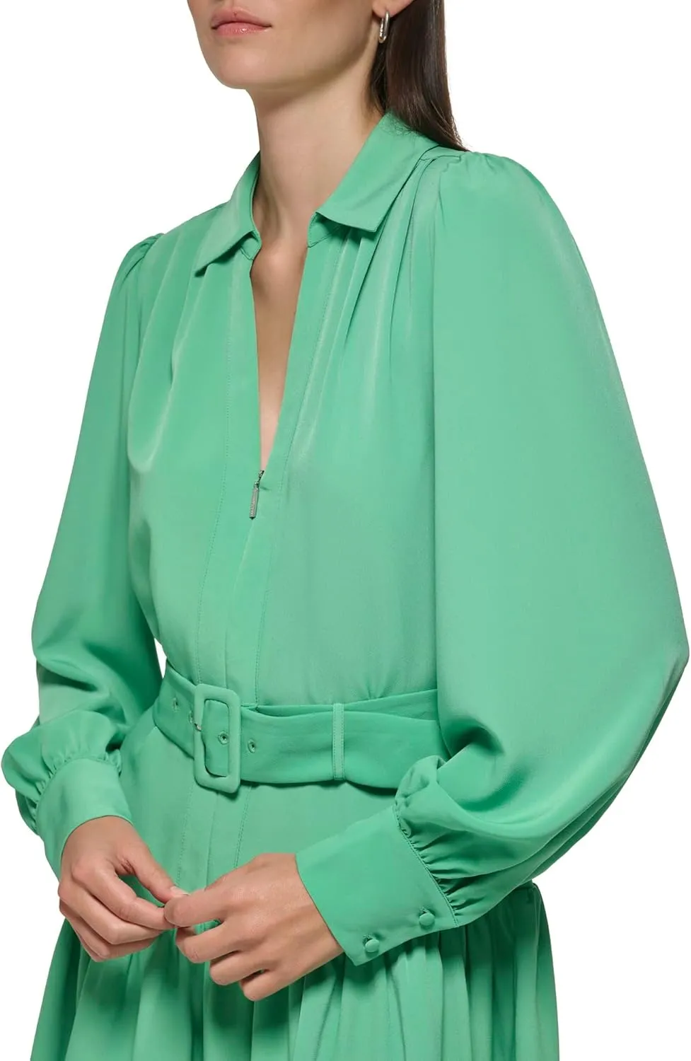 Karl Lagerfeld Paris Women's Belted Collar Front Zip Dress