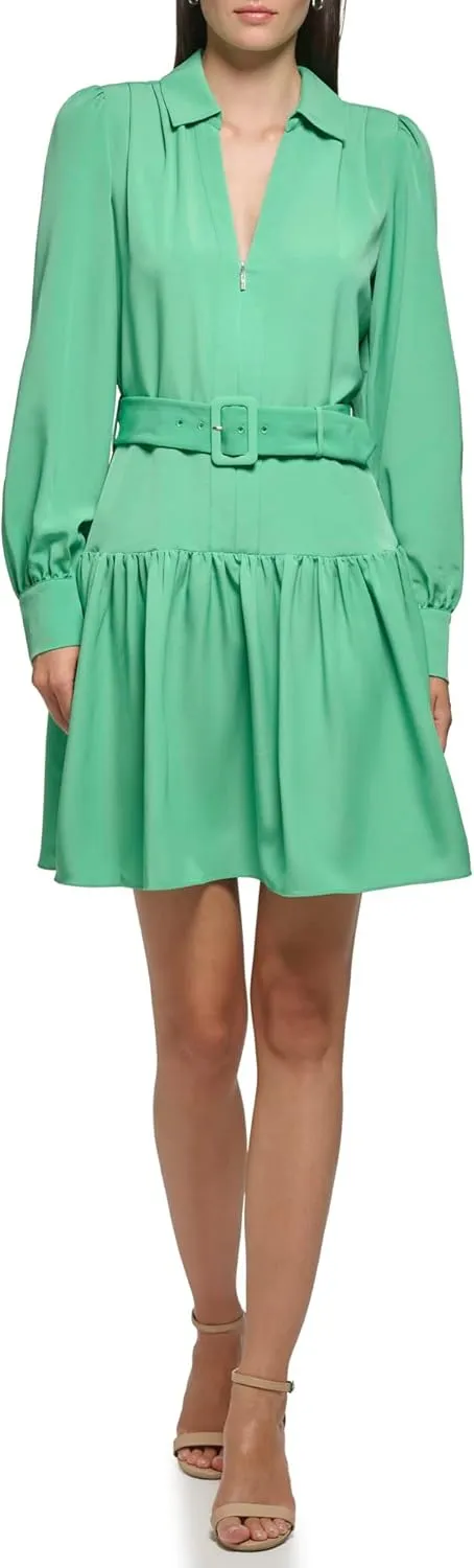 Karl Lagerfeld Paris Women's Belted Collar Front Zip Dress