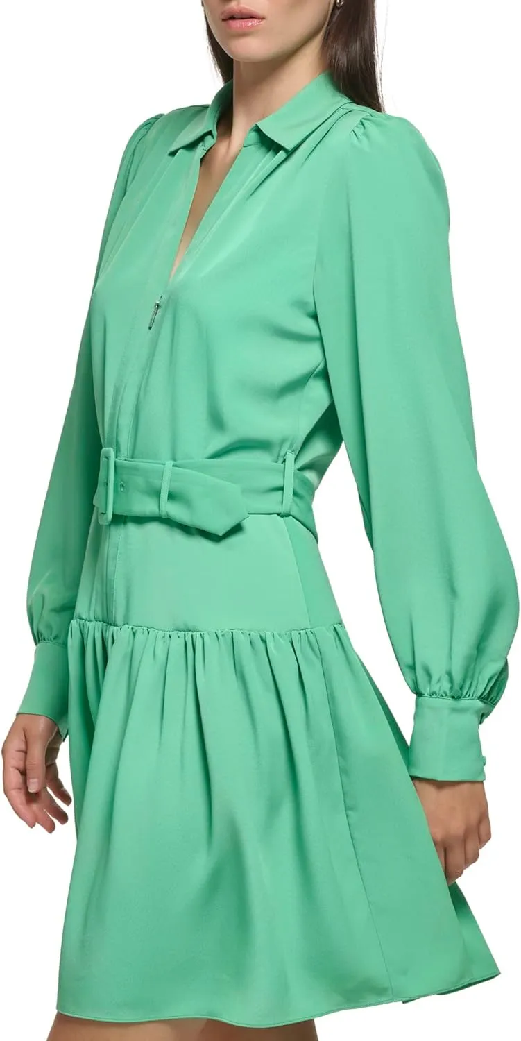 Karl Lagerfeld Paris Women's Belted Collar Front Zip Dress