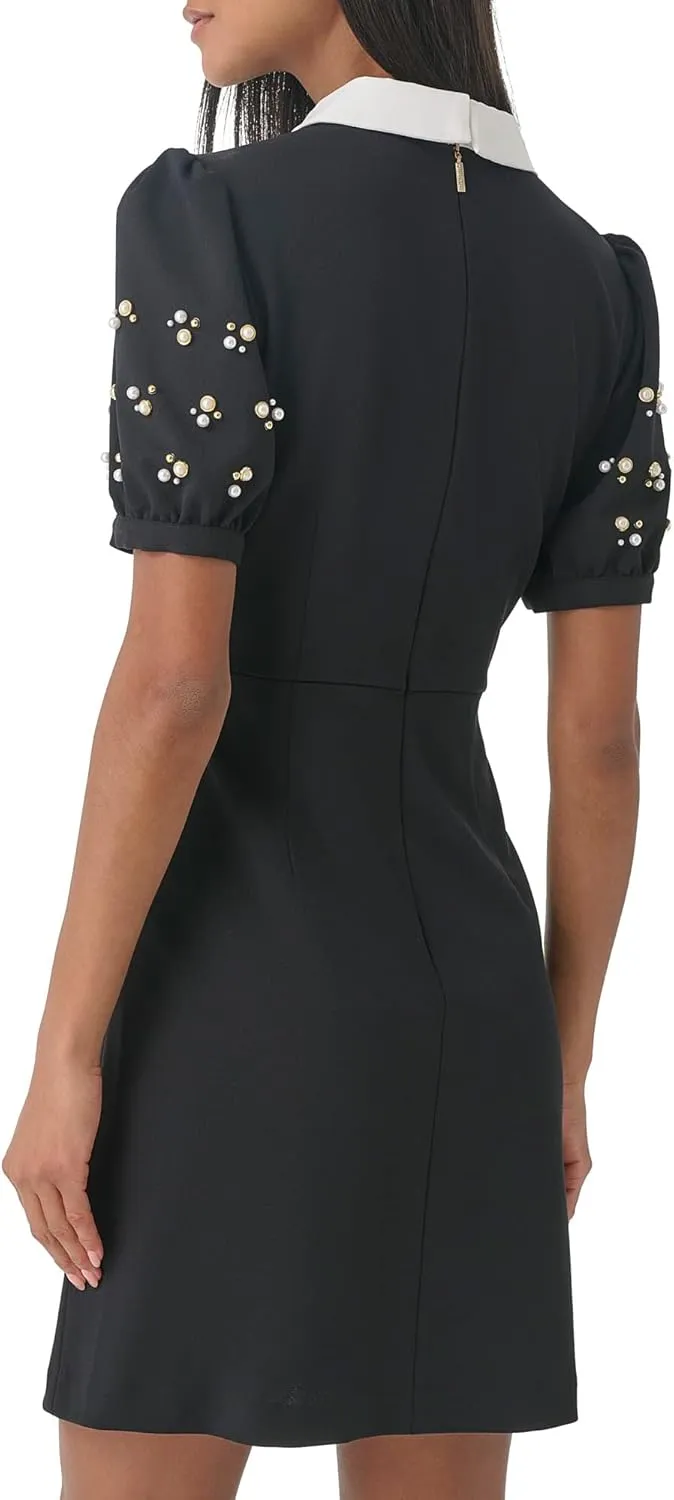 Karl Lagerfeld Paris womens Embellished Puff Sleeve Sheath Jumpsuit