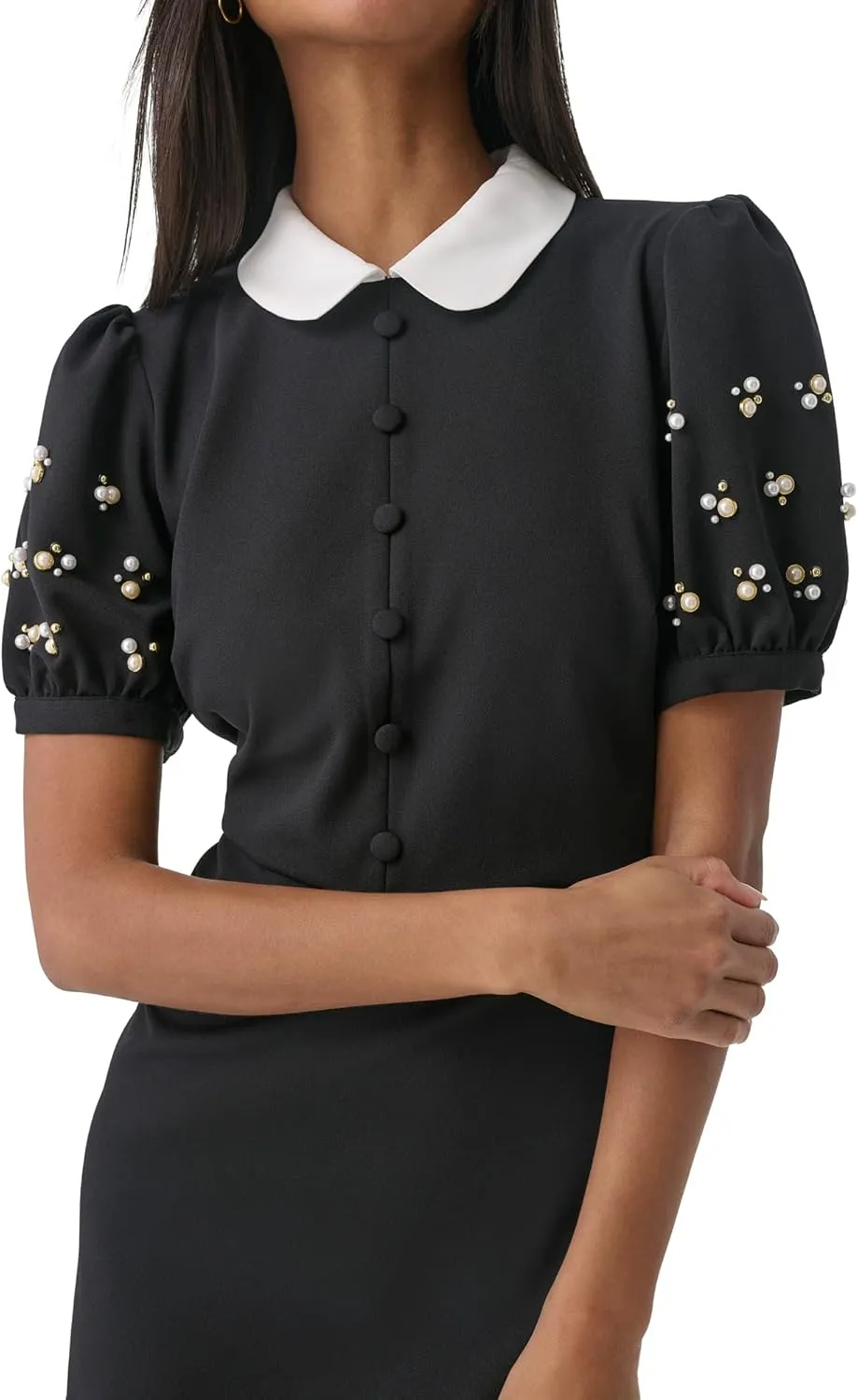 Karl Lagerfeld Paris womens Embellished Puff Sleeve Sheath Jumpsuit