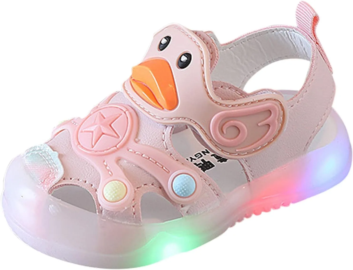 Kid Baby Girls Boys Child Light On LED Baby Shoes Sandals Soft Sole Anti Slip Cartoon Duck Shoes (Pink, 22 Toddler)