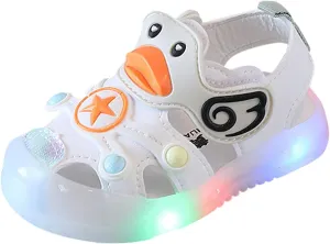 Kid Baby Girls Boys Child Light On LED Baby Shoes Sandals Soft Sole Anti Slip Cartoon Duck Shoes (White, 16 Infant)