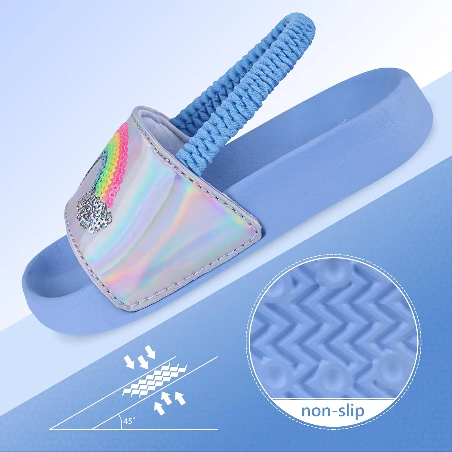 Kids Flip Flops Sandals Toddler Boys Girls Sequin Slides Shower Beach Pool Shoes Slip on Summer Slippers with Back Strap