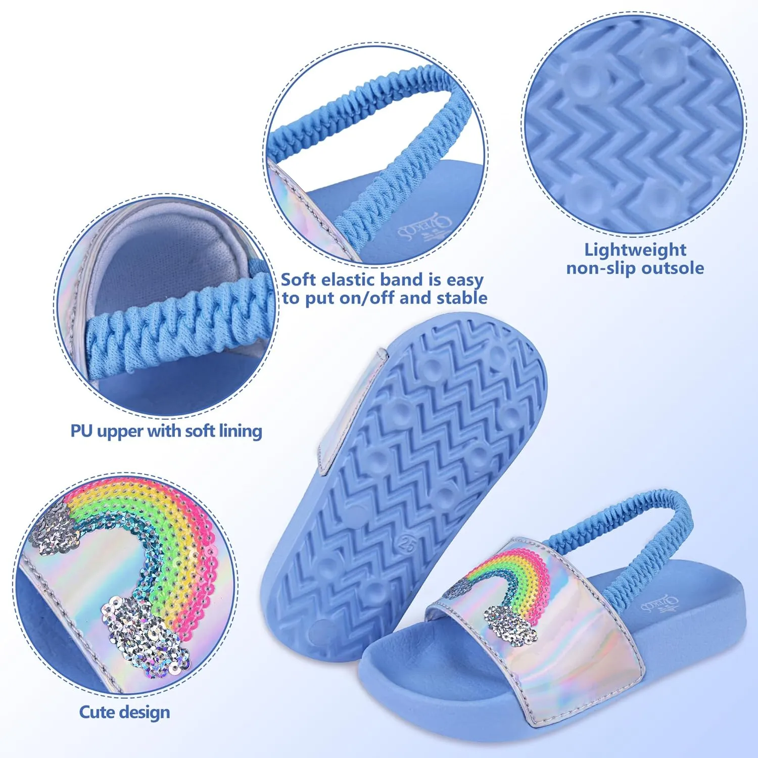 Kids Flip Flops Sandals Toddler Boys Girls Sequin Slides Shower Beach Pool Shoes Slip on Summer Slippers with Back Strap