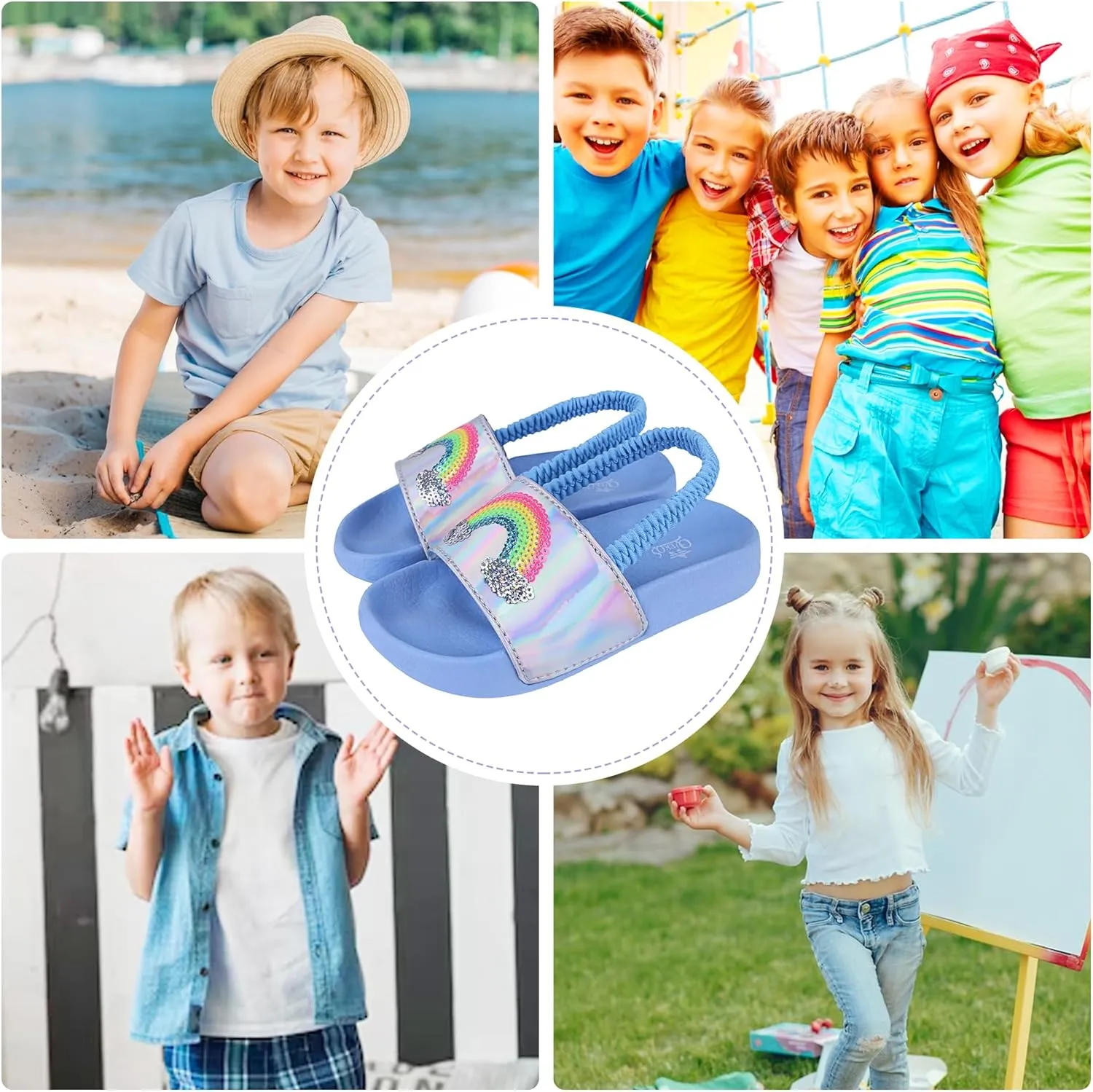 Kids Flip Flops Sandals Toddler Boys Girls Sequin Slides Shower Beach Pool Shoes Slip on Summer Slippers with Back Strap