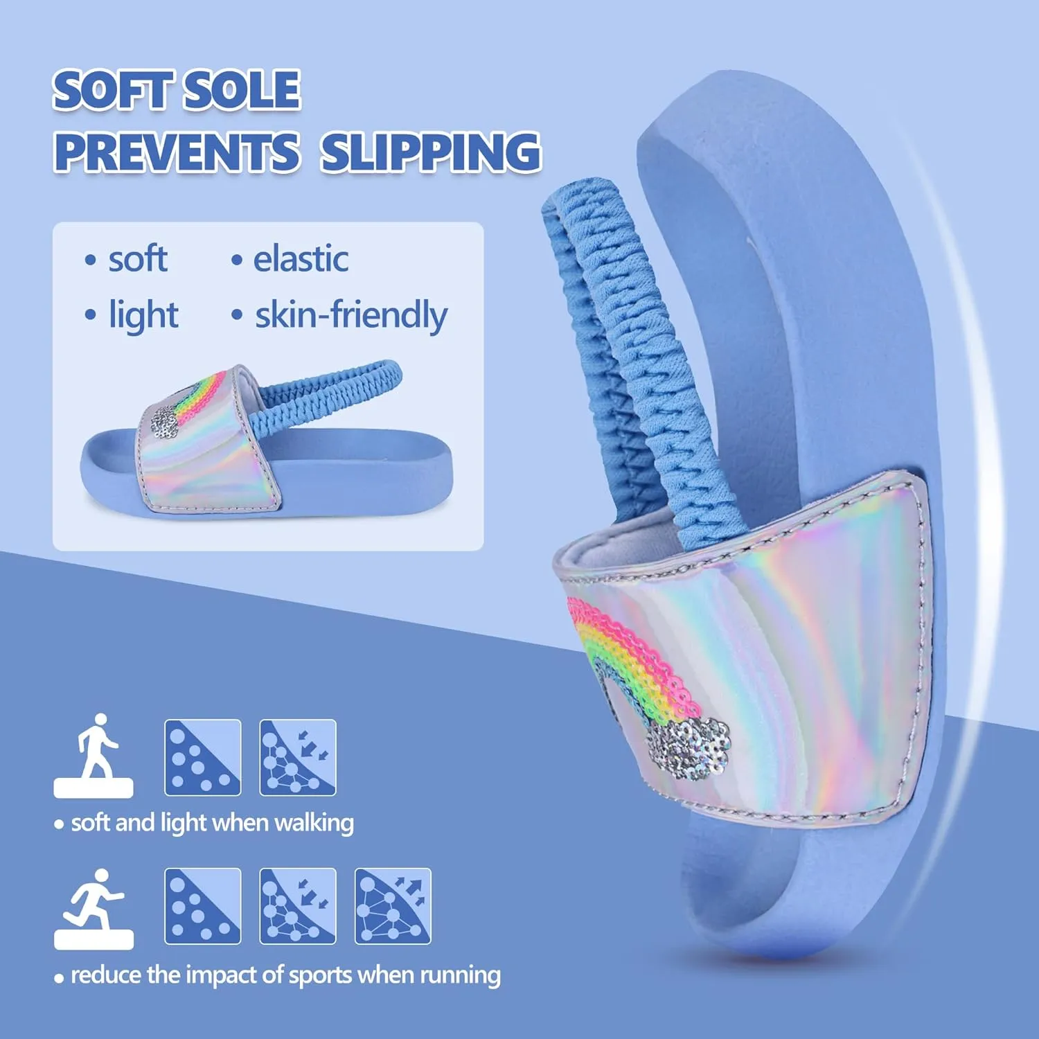 Kids Flip Flops Sandals Toddler Boys Girls Sequin Slides Shower Beach Pool Shoes Slip on Summer Slippers with Back Strap